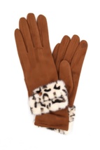  Leopard Faux Fur Cuff Smart Touch Gloves - $27.75