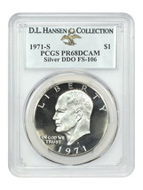 1971-S $1 PCGS PR68DCAM (Silver, DDO, FS-106) ex: D.L. Hansen - $534.71