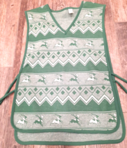 Vintage Youth Size L Full Sized Bib Apron Aztec Green Dancing Caribou Gazelle - £9.03 GBP