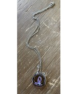 Save Memories Share Hope Purple Ribbon, Blue Flower Necklace Silver Tone... - £6.76 GBP