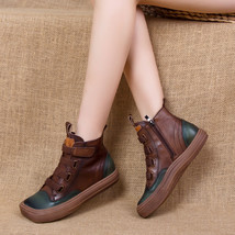 Genuine Leather Women Boots Retro Shoes Mixed Colors Flat With New Autumn Winter - £95.32 GBP