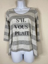 Maison Jules Womens Size S Gray Striped &quot;S&#39;il Vous Plait&quot; T-shirt 3/4 Sleeve - £5.64 GBP