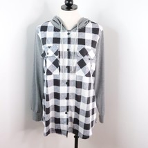 Unbranded Women&#39;s L Gingham Plaid Button-Up Lightweight Hooded Hoodie Top - £9.44 GBP