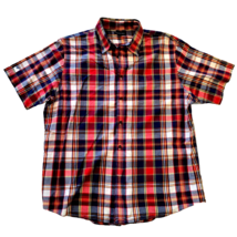 Lands End Men Shirt Button-Down Short Sleeve Plaid Red Yellow Blue LG 16... - $10.20
