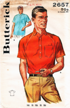 Vintage 1960&#39;s Men&#39;s SPORT SHIRT Butterick Pattern 2657 Size 15½ Neck UNCUT - $15.00