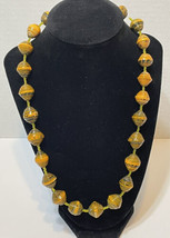 VTG Womens Bohemian Style Wood Bead Necklace Twist Clasp Gold Brown 10  - £11.38 GBP