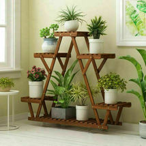 Wood Plant Stand Indoor Outdoor Carbonized Triangle 6 Tiered Corner Plant Rack - £59.95 GBP