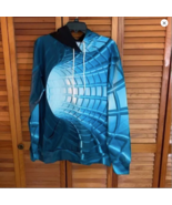 Optical Illusion Lighted Tunnel Blue Unisex Pullover Hoodie Size Small New - $33.90