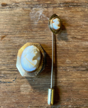 Vintage Grecian Victorian cameo style hat pin stick and brooch - $54.40