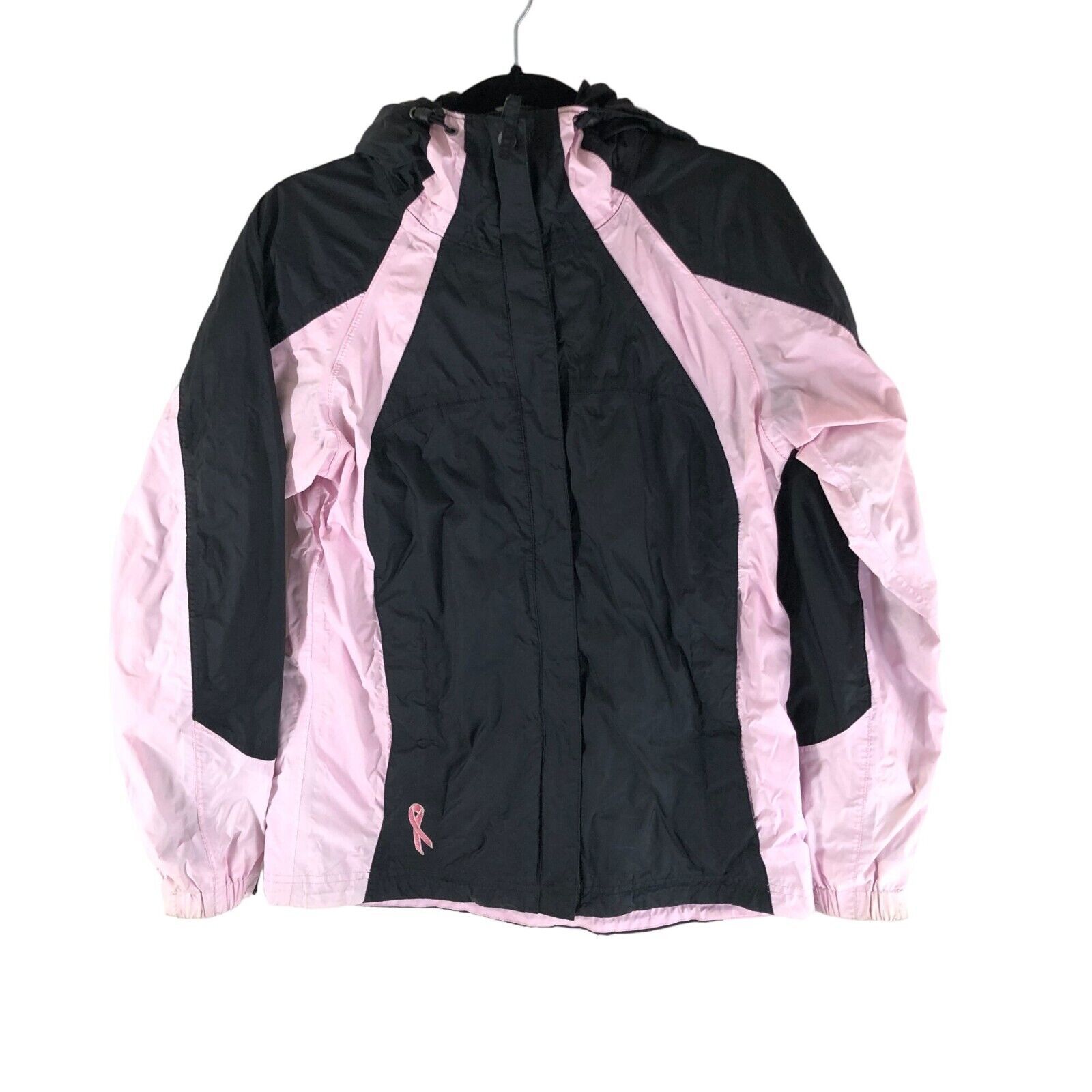 Primary image for Columbia Womens Windbreaker Jacket Seam Sealed Hooded Full Zip Black Pink S