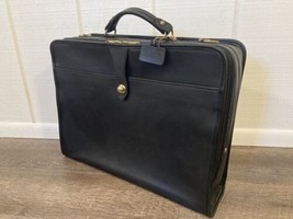 Vintage Schlesinger 17” Briefcase Black Leather Soft Side Attaché Excellent USA - £118.42 GBP