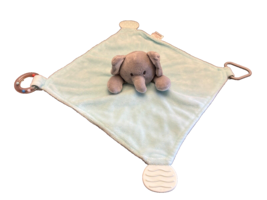 Modern Baby Gray Elephant Turquoise Security Blanket Lovey Rattle Teether Plush - £9.64 GBP