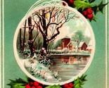 Merry Christmas Winter Scene Mistletoe Holly Embossed 1908 Vtg Postcard - $6.20
