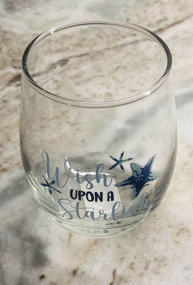 Cristar Christmas Glass Water/Wine Tumbler:14 Oz “Wish Upon A Starfish”.... - $17.70