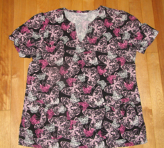Willow Brook Black &amp; Pink Butterfly Nurses Scrub Top Woman&#39;s Size M - £11.85 GBP