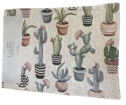 Cactus Southwest Desert Table Gray Runner Tapestry 13x72 Satin Backed Spot Clean - £28.89 GBP