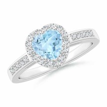 ANGARA Heart-Shaped Aquamarine Halo Ring with Diamond Accents in 14K Gold - £1,021.74 GBP