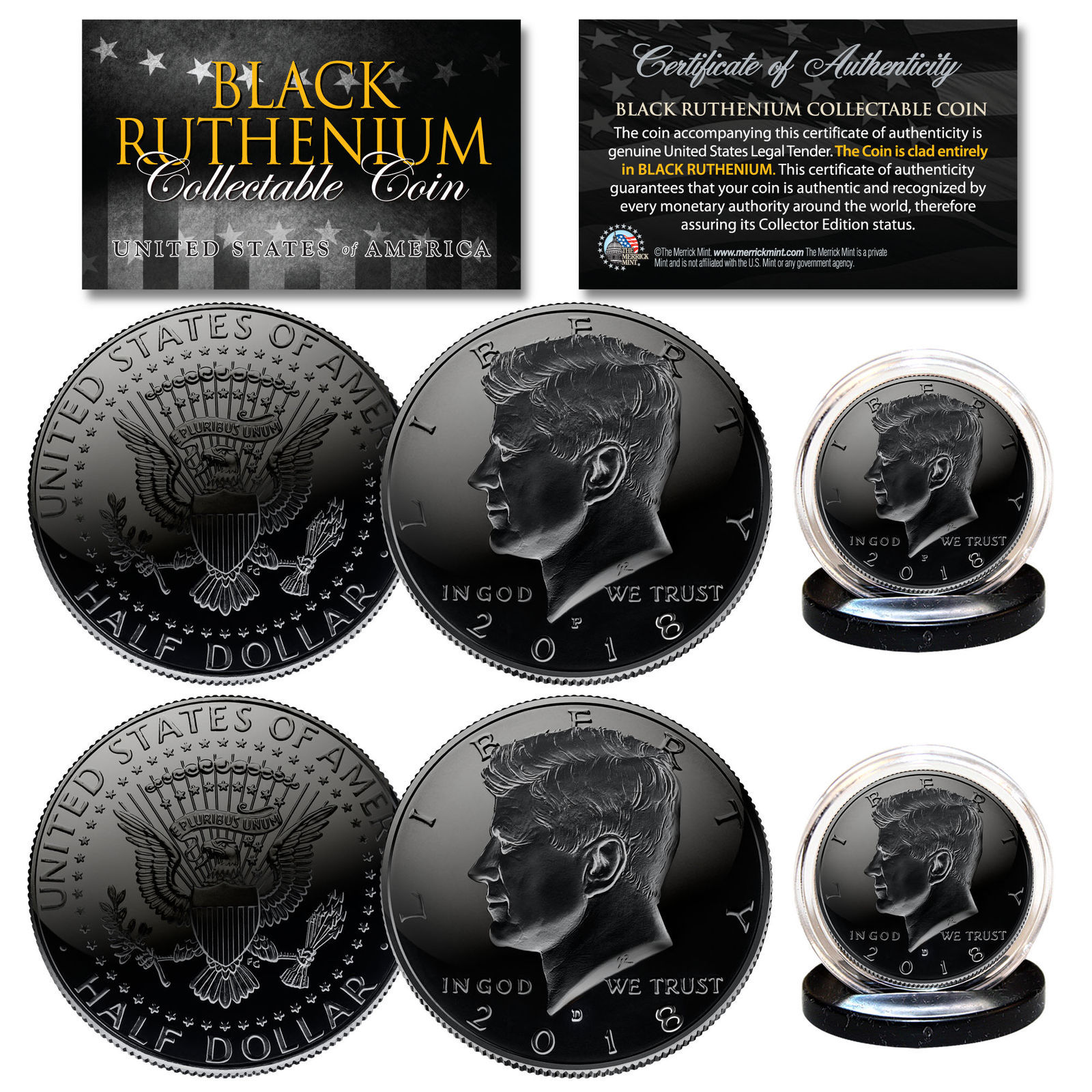 Primary image for 2022 Genuine BLACK RUTHENIUM JFK Kennedy Half Dollar 2-Coin Set BOTH P & D MINT