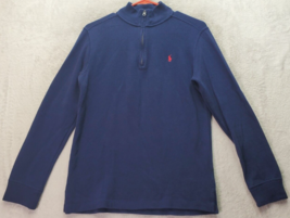 Polo Ralph Lauren Sweater Boys Large Navy Knit 100% Cotton Logo Slit Qua... - $21.17