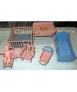 Renwal 8 Piece Vtg Pink Baby Nursery Dollhouse Furniture Miniature Plastic - $18.75