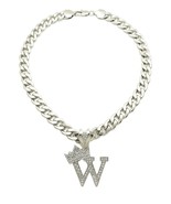 King &amp; Queen Initial Letter W Crystals Pendant Silver-tone Cuban Chain N... - $475.75 MXN