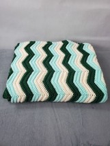 Vintage Crochet Afghan Blanket Throw Chevron Zig Zag 1970s Granny Cottage 46X70 - £26.29 GBP