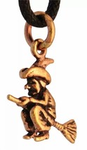3D Bronze Witch on Broom Pendant – Wiccan Freedom Talisman 2.2 cm - $19.99