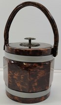 MM) Vintage Soft Vinyl Brown Marble Pattern Plastic Ice Bucket 8&quot; Tall - £10.19 GBP