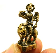 Hindu Mini Brass Amulet Maa Durga Parvati Kali Uma Devi Ride Lion Goddess Shakti - $25.81