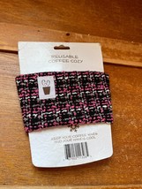 Animal Adventure Pink Black &amp; White Plaid Reusable Coffee Cup Cozy – 2.5 inches - £7.58 GBP