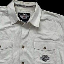 Harley Davidson Brand Large Camp Shirt Beige Logo Short Sleeve Motorcycl... - $19.75