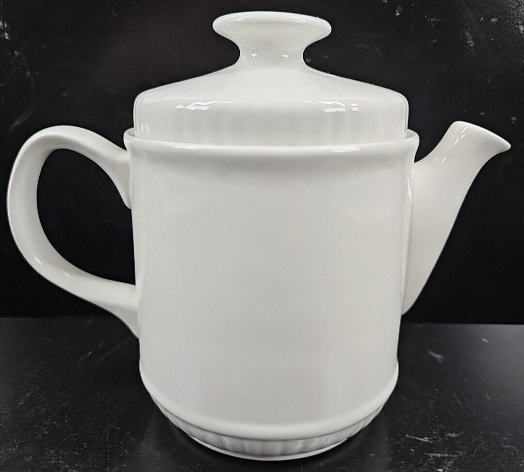Primary image for Franciscan Leeds Teapot & Lid Set Vintage White Emboss Rib Handled Retro England