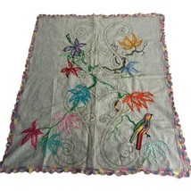 vintage mexican handmade bird embroidered crochet edge table runner - £35.60 GBP