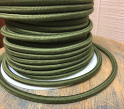 Green Cotton Cloth Covered 3-Wire Round Cord, Vintage Pendant Lights, Flex - £1.32 GBP