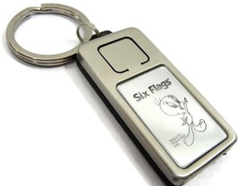 Six Flags Tweety Backlight Keychain Silver Tone Keyring Purse Bag Coat Z... - $14.84