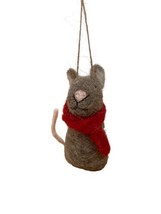 Silver Tree  Felted Mouse w Red Scarf Christmas Ornament Brown 3.5 in - £6.57 GBP