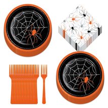 Halloween Party Spider Web Paper Dinner Plates, Luncheon Napkins, and Forks (Ser - £12.91 GBP