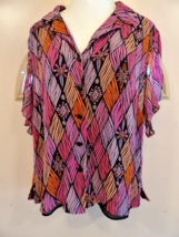 Bob Mackie Wearable Art Top Shirt Blouse Size 1X Artsy Button 100% Silk Pinks - £14.60 GBP