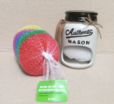 Mason Jar Scrubby Holders Ceramic Sponge Holder Vintage Kitchen Plus 7 Sponges - £15.19 GBP