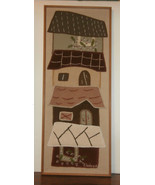 Houses Embroidery Applique Finished Framed Picture 13.5&quot; x 34&quot;  - £19.37 GBP