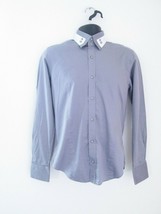 Two Boxs Paris Men’s Grey And White Neck Dress Long Sleeve Shirt Size S - £14.62 GBP