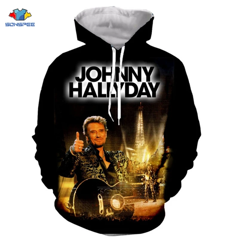 SONSPEE Johnny Hallyday funny 3D Printed Men Women Hooded  Fashion Graphic Hoodi - £138.78 GBP