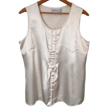 Chicos Satin Career Top M Blouse Sz 1 Sleeveless Shell Lace Ivory Holiday Flowy - £18.03 GBP