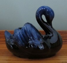 Blue Mountain Pottery BMP Black Cobalt Blue Drip Glaze Swan Planter - $14.99