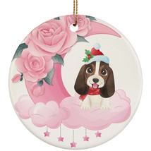 Cute Baby Basset Hound Dog On Moon With Rose Flower Art Ornament Christmas Gift - £11.61 GBP