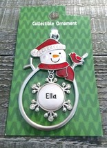 Christmas Snowman  Personalized &quot;Ella&quot; Collectable Silver Ornament Ganz New - £20.15 GBP