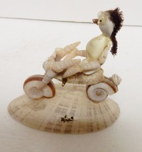 Sea Shell Art Sculpture Biker Motorcycle Ocean Figure 4&quot;x3.5&quot;x2.25&quot; VINTAGE - £23.25 GBP
