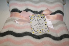 Zak &amp; Zoey Plush Baby Girls Blanket Soft Pink Gray Chevron Striped New Gift 30&quot;  - £12.99 GBP