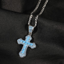 Zirconia cross necklace hip hop fashion heavy duty diamond set peplum chain - £7.78 GBP