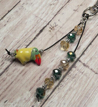 Toucan Yellow Green Crystal Beaded Handmade Purse Planner Charm Keychain Clip - £11.47 GBP